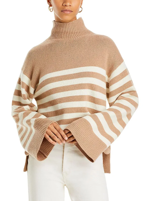 Womens Wool Blend Ribbed Trim Mock Turtleneck Sweater Modern Contemporary Chic