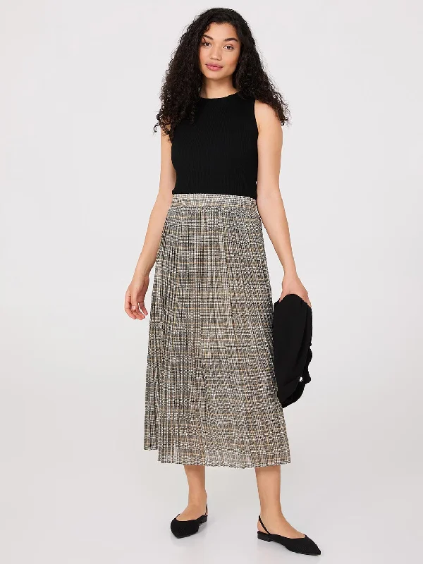 Plaid Pleated Chiffon Skirt silk skirt lustrous