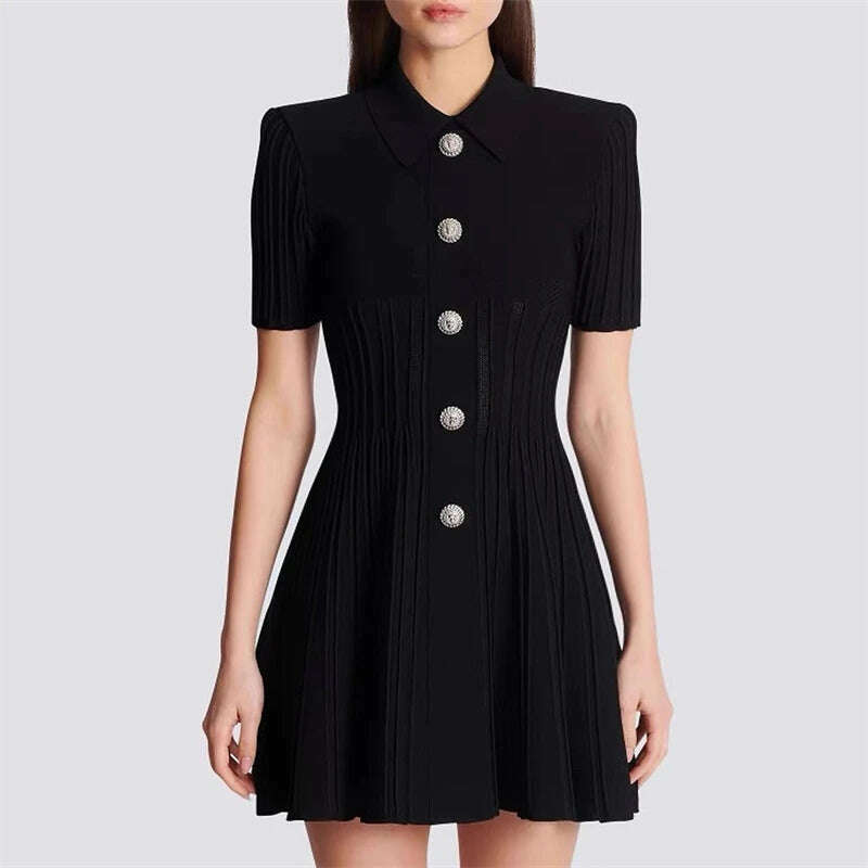 2024 new summer women's lapel beaded button short-sleeved jumpsuit y2k high quality fashion retro A-line knitted bandage skirt cashmere skirt soft