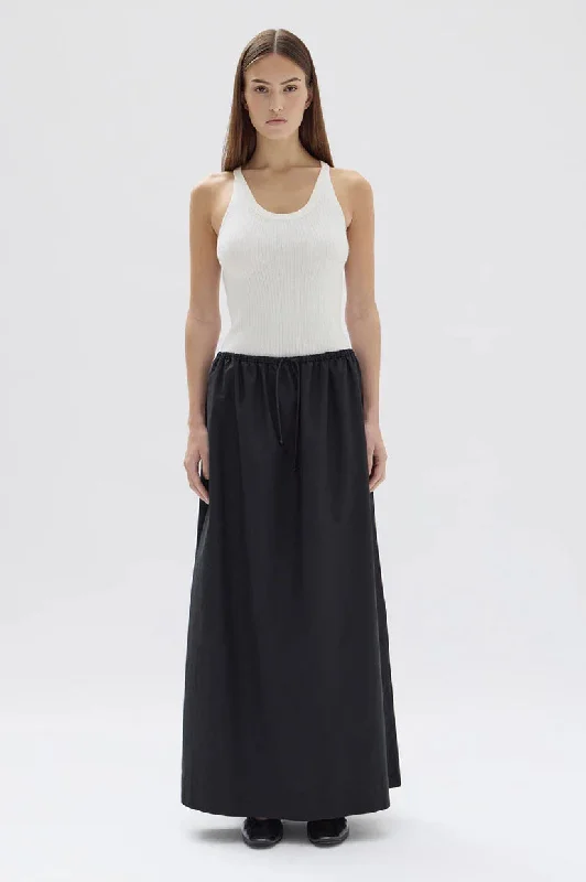 Assembly Philipa Poplin Midi Skirt - Black elastic waist skirt