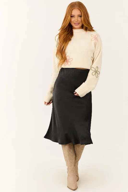 Black Side Slit Satin Midi Skirt mini skirt trendy