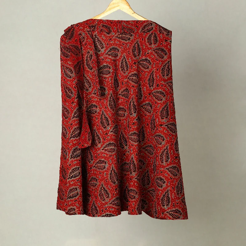 Red - Block Print Cotton Wrap Around Ajrakh Skirt 32 silk skirt elegant