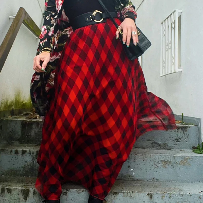 Casual Minimal Goth Maxi Tartan Skirt leather skirt bold