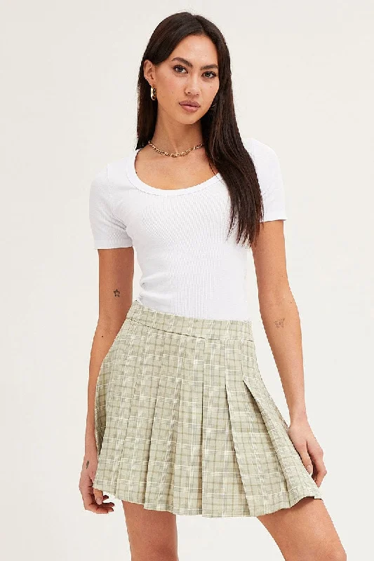 Check High Waist Pleated Tennis Skirt chiffon skirt airy