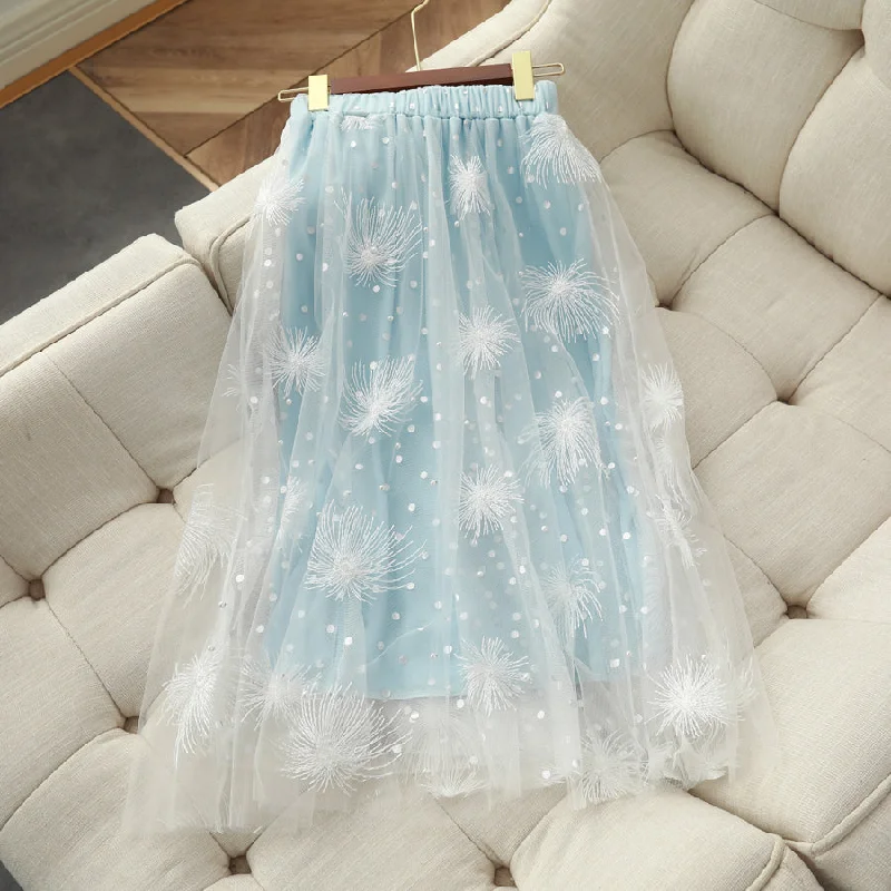 Chic embroidered skirt PL50267 ribbed skirt waist