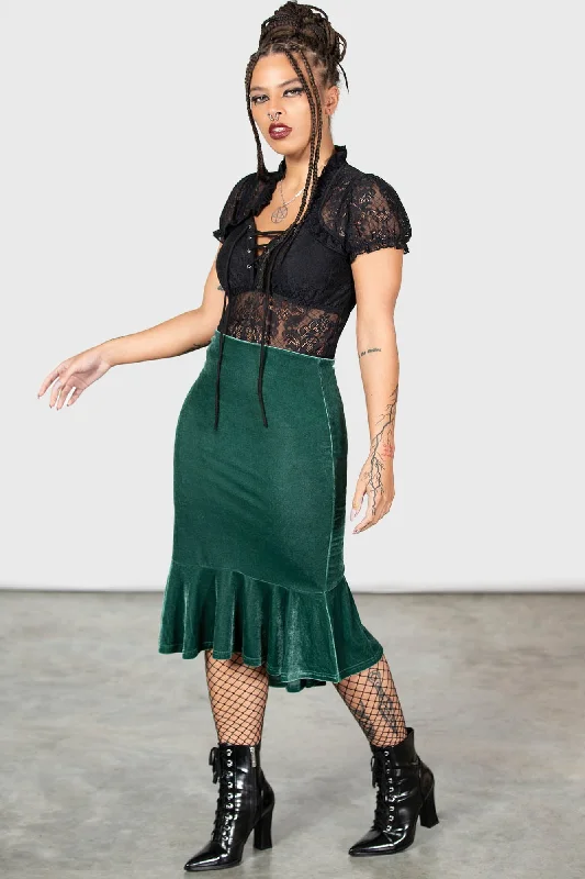 Drusilla Midi Skirt [GREEN] leather skirt modern
