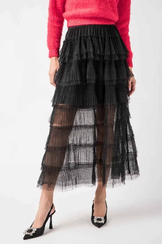 Elan Tiered Tulle Midi Skirt casual skirt length