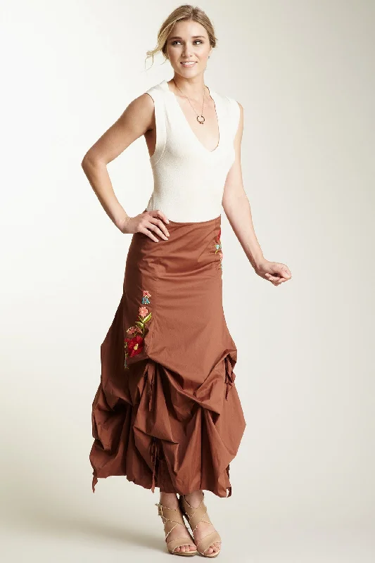 Embroidered Stretch Poplin Balloon Skirt - Brown corduroy skirt durable