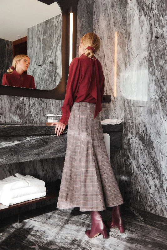 Checkered Print Skirt wool skirt breathable
