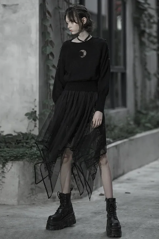 Women's Gothic Mesh Irregular Female Black Lace Hollow Out Summer Fashion Skirt wool skirt thick
