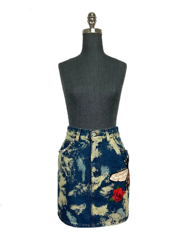 Gucci Printed Bee Denim Jean Skirt Size XS mini skirt trendy