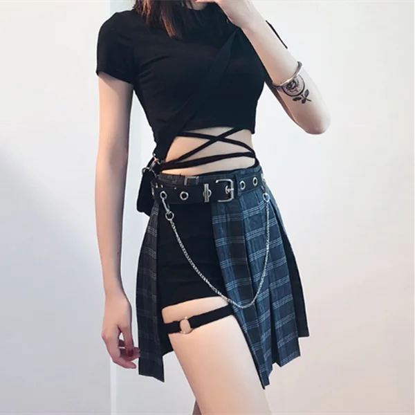 Hip hop irregular stitching plaid skirt YV40288 lace skirt elegant