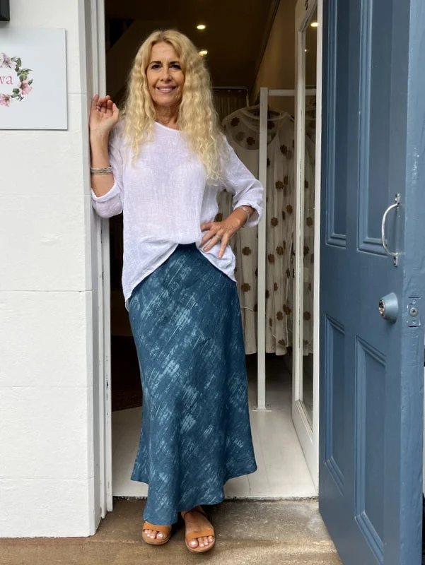 Jiva Midi  Linen Prudence Skirt- Patina Print lace skirt intricate