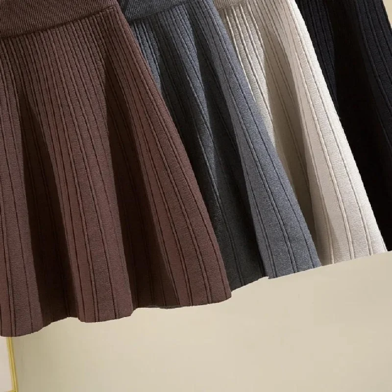Knit Umbrella Skirt Half-length Skirt High Waist Autumn and Winter Women's A-line Short and Large-size Short Skirt denim skirt stylish