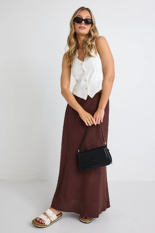 Lagos Chocolate Floaty Bias Cut Maxi Skirt wool skirt thick