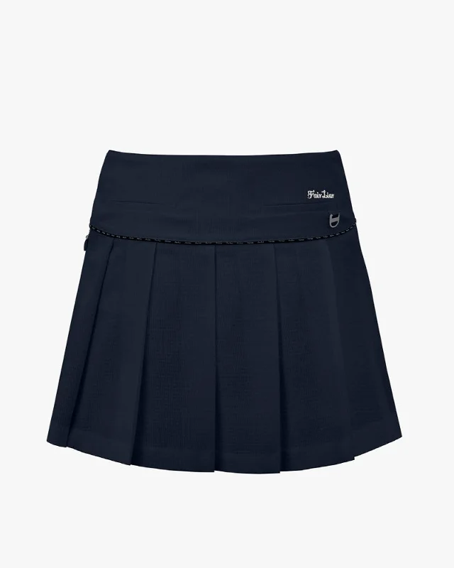 Logo String Point Pleated Skirt  - Navy low waist skirt