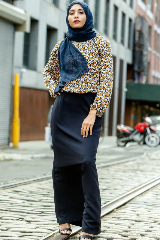 Navy Blue Pencil Maxi Skirt-CLEARANCE cashmere skirt fine