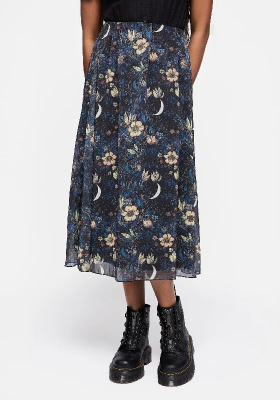 Primrose Floral Chiffon Midi Skirt asymmetrical skirt cut