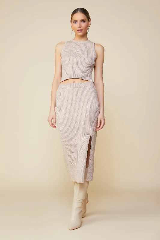 Ribbed Knit Side Slit Skirt summer skirt style