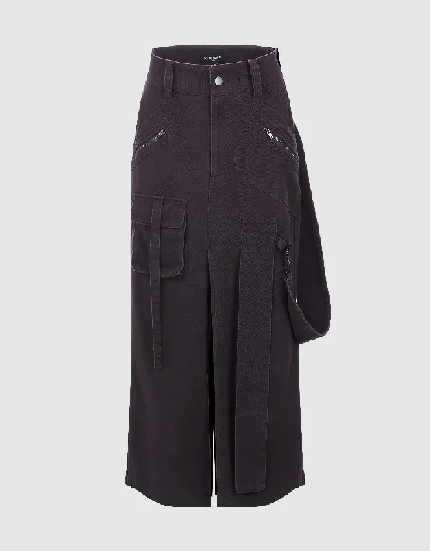 Split Hem Cargo Straight Skirts wool skirt sturdy