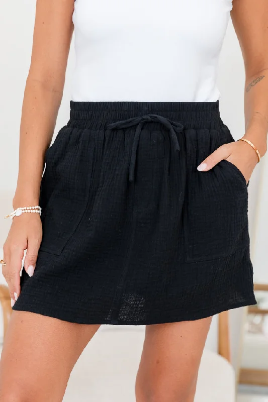 There For You Black Gauze Skort lace skirt romantic