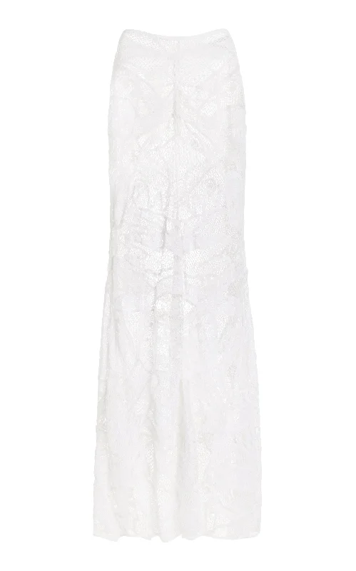 Tobella Crochet Maxi Skirt in White Cotton denim skirt classic