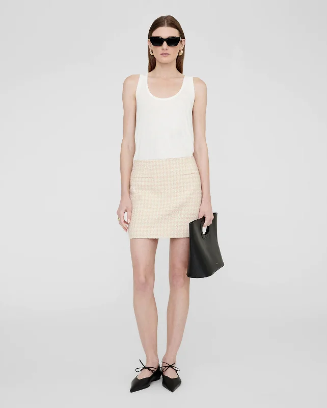 VANESSA SKIRT / CREAM AND PEACH HOUNDSTOOTH ribbed skirt waist