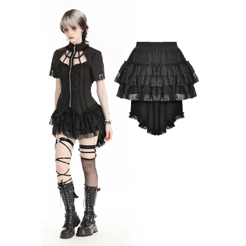 Women's Punk Layered Lace Skirt with Detachable Swallow Tail chiffon skirt floaty