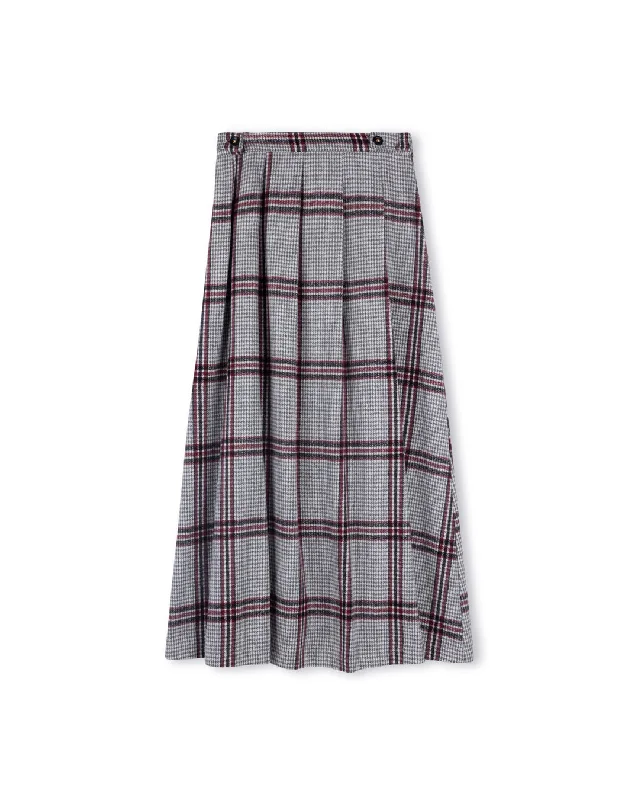 Wool Checkered Maxi Skirt tiered skirt playful