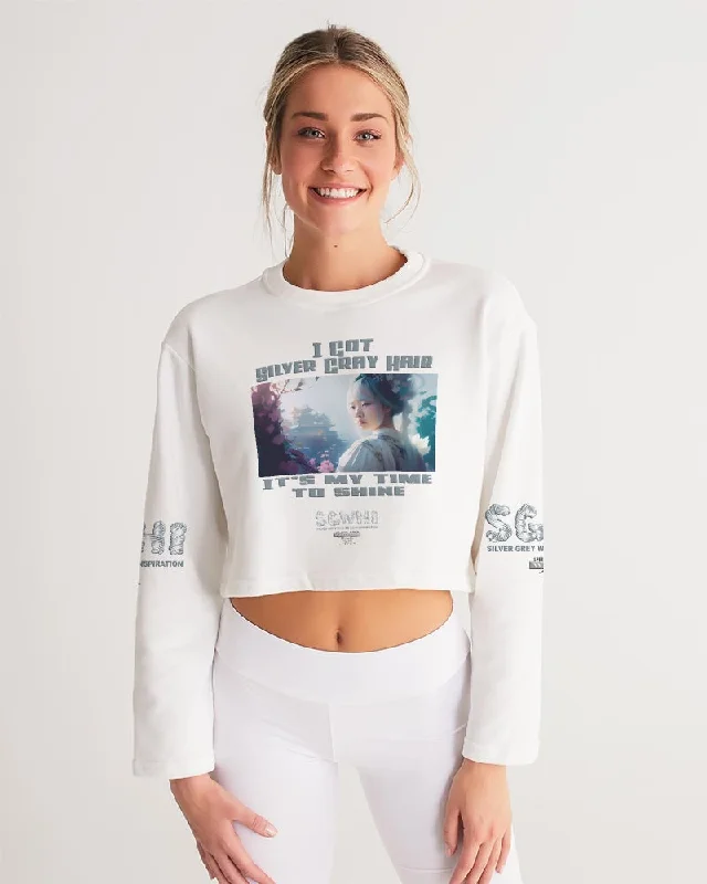Asian sister with silver grey hair Women's All-Over Print Cropped Sweatshirt Hoodie with High-Low Hem Asymmetrical Trendy Asian sister with silver grey hair Women's All-Over Print Cropped Sweatshirt Hoodie with High-Low Hem Asymmetrical Trendy