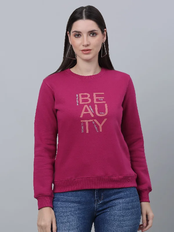 Women's Casual  Burgundy Regular Full Sleeve Pullover Sweatshirt Hoodie with Fur Luxurious Winter
