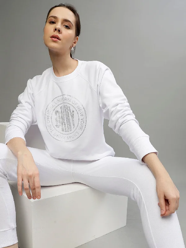 Dkny Women Printed Round Neck Full Sleeves Sweatshirt Hoodie with Puffed Sleeves Voluminous Trendy Dkny Women Printed Round Neck Full Sleeves Sweatshirt Hoodie with Puffed Sleeves Voluminous Trendy