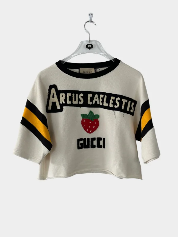 Flocked-print Cropped Sweatshirt Hoodie with Cuffed Sleeves Snug Secure