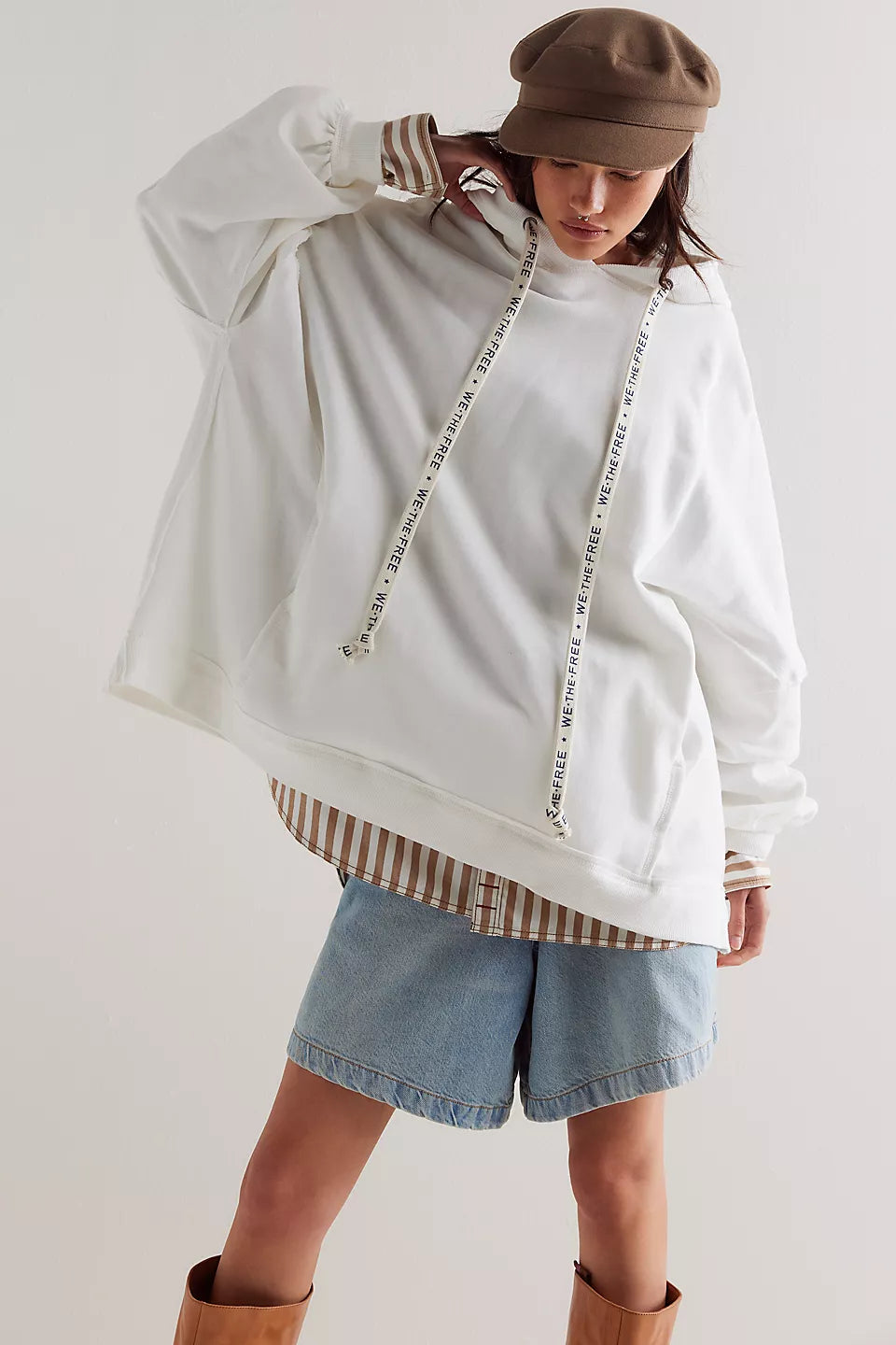Free People We The Free We Hoodie - IVORY Hoodie with Ribbed Hem Stretchable Secure