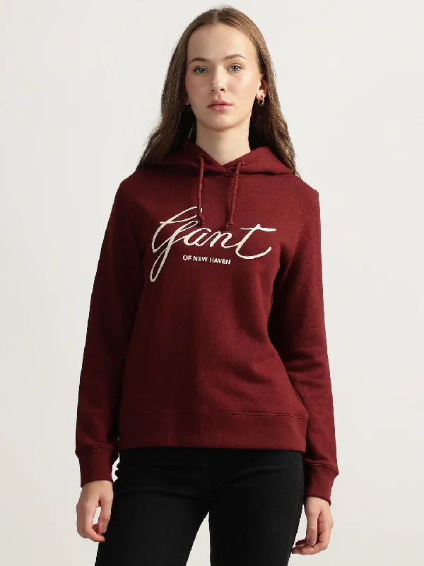 Gant Women Red Printed Hooded Full Sleeves Pullover Style Sweatshirt Hoodie with Puffed Sleeves Voluminous Trendy Gant Women Red Printed Hooded Full Sleeves Pullover Style Sweatshirt Hoodie with Puffed Sleeves Voluminous Trendy