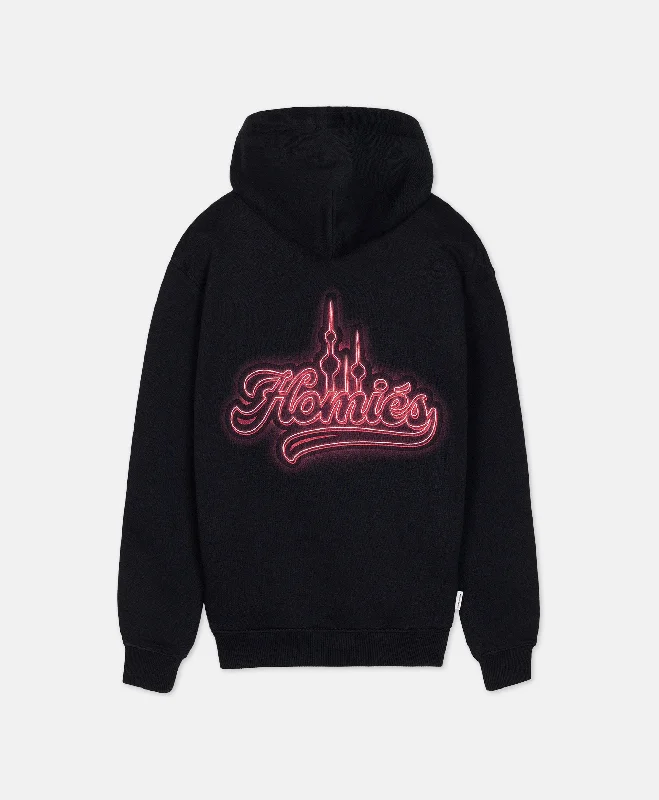 NEON TOWERS HOODIE BLACK Hoodie with Pocket Utility Practical