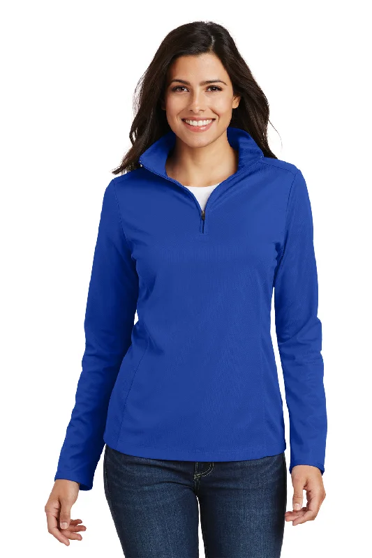 Port Authority Womens Moisture Wicking 1/4 Zip Sweatshirt - True Royal Blue - Closeout Hoodie with Ribbed Neckline Snug Warm Port Authority Womens Moisture Wicking 1/4 Zip Sweatshirt - True Royal Blue - Closeout Hoodie with Ribbed Neckline Snug Warm