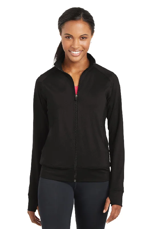 Sport-Tek Womens NRG Full Zip Sweatshirt - Black Hoodie with Contrast Stitching Detailed Premium Sport-Tek Womens NRG Full Zip Sweatshirt - Black Hoodie with Contrast Stitching Detailed Premium