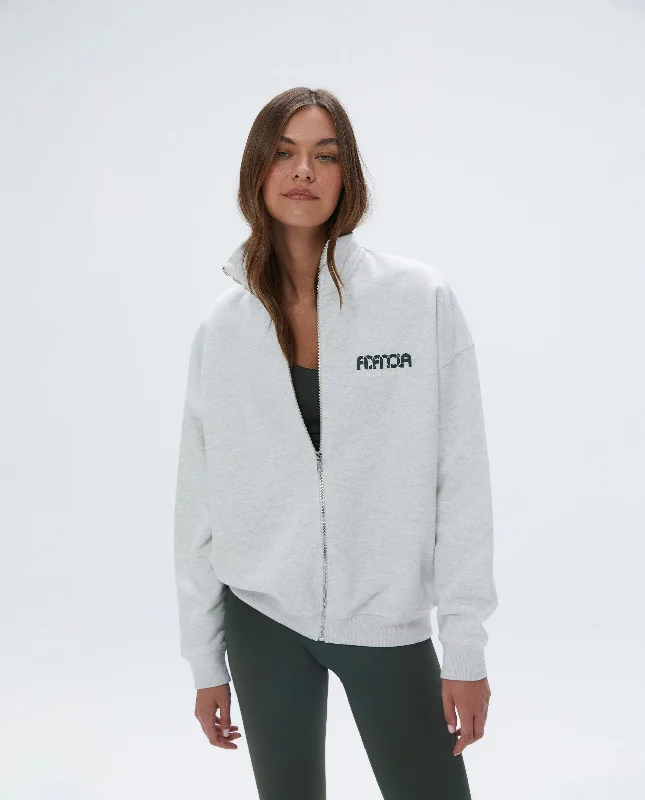 Sportswear Oversized Full Zip Funnel Sweatshirt - Light Grey Melange / Dark Olive Hoodie with High-Low Hem Asymmetrical Trendy Sportswear Oversized Full Zip Funnel Sweatshirt - Light Grey Melange / Dark Olive Hoodie with High-Low Hem Asymmetrical Trendy