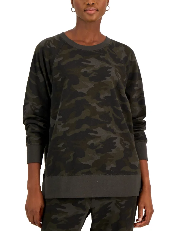 Style & Co Petite Fleece Camo Sweatshirt Hoodie with Raglan Sleeves Sporty Comfortable Style & Co Petite Fleece Camo Sweatshirt Hoodie with Raglan Sleeves Sporty Comfortable