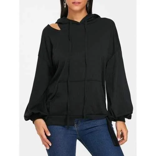 Dropped Shoulder Cut Out Drawstring Hoodie - Black 2xl Hoodie with Camouflage Military Edgy Dropped Shoulder Cut Out Drawstring Hoodie - Black 2xl Hoodie with Camouflage Military Edgy