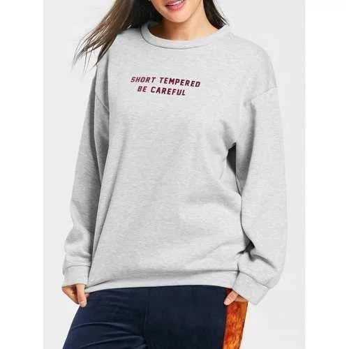 Letter Print Drop Shoulder Flocking Sweatshirt - Gray M Graphic Hoodie Design Print