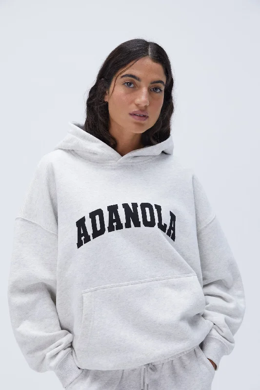 Varsity Oversized Hoodie - Light Grey Melange/Black Hoodie with Side Slits Relaxed Casual Varsity Oversized Hoodie - Light Grey Melange/Black Hoodie with Side Slits Relaxed Casual
