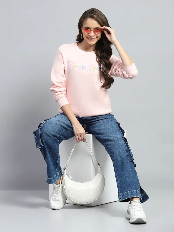Women Pink Printed Round Neck Full Sleeve Sweatshirt Hoodie with Longline Fit Extended Stylish Women Pink Printed Round Neck Full Sleeve Sweatshirt Hoodie with Longline Fit Extended Stylish