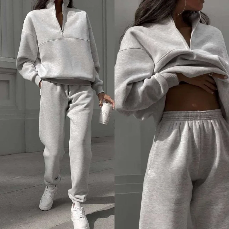 Women's All-matching Thick Long-sleeved Sweatshirt and Pants Two-piece Outfit Set Hoodie with Hem Drawcord Adjustable Customizable Women's All-matching Thick Long-sleeved Sweatshirt and Pants Two-piece Outfit Set Hoodie with Hem Drawcord Adjustable Customizable